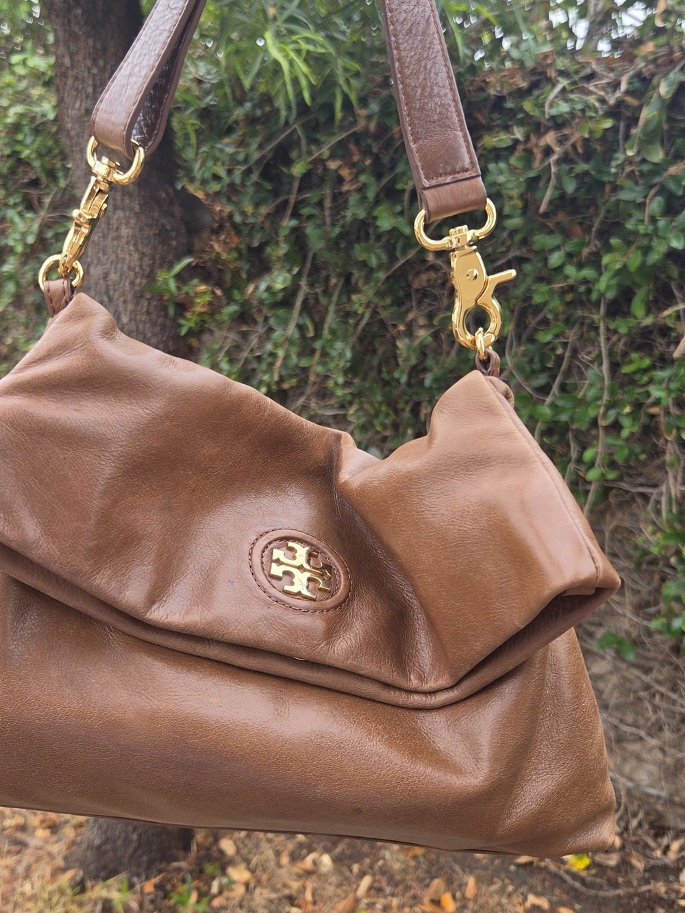 Tory Burch Cognac Leather Shoulder Bag with Gold Hardware